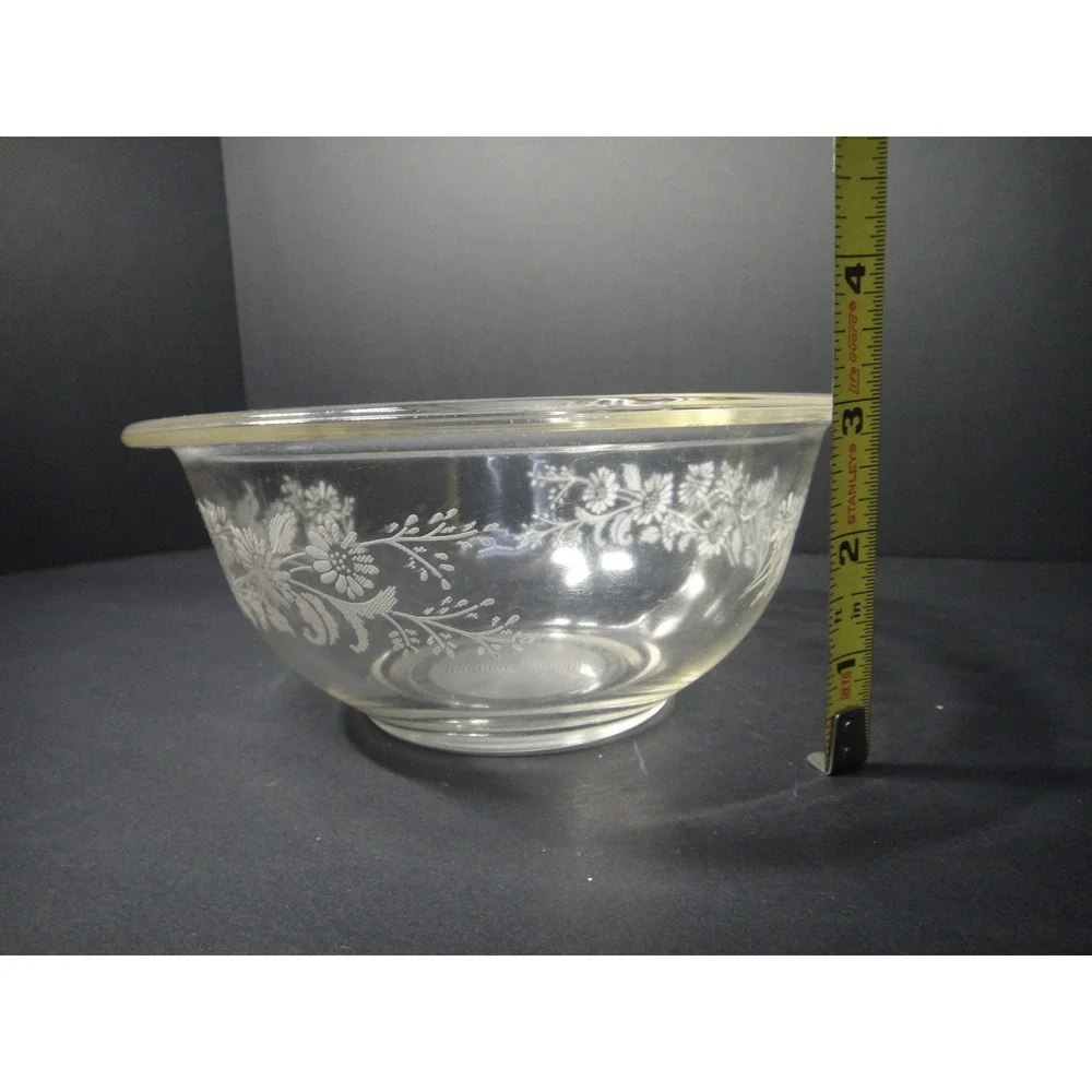 Vintage Pyrex #322 Clear Glass Mixing Bowl Colonial Mist White Daisy Floral 1L